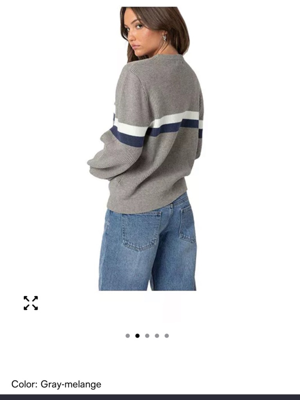 Edikted Gray Melange Crew Sweater with White and Navy Stripe
